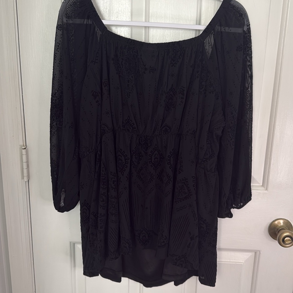 Sheer Black Women's Top by Torrid, Cinched Waist, Dress up or Wear with Jeans! - Picture 6 of 13